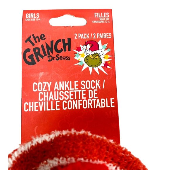 Dr. Seuss The Grinch Fuzzy Sock House Slippers 2pk Green Christmas Ankle Socks - Picture 6 of 8